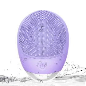 High Frequency Vibration Silicone Facial Cleansing Brush USB Rechargeable Electric Waterproof Silicone Facial Cleanser Thanksgiving Gift Christma (Color: Purple)